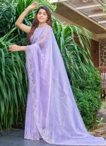 Organza Lavender Wedding Wear Hand Work Saree